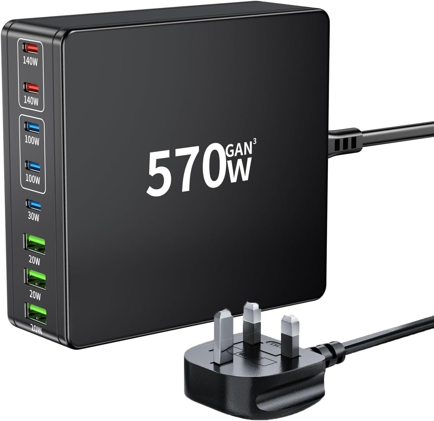 570W USB C Charger: 8-port USB Quick Charger Multiple with 5 USB-C