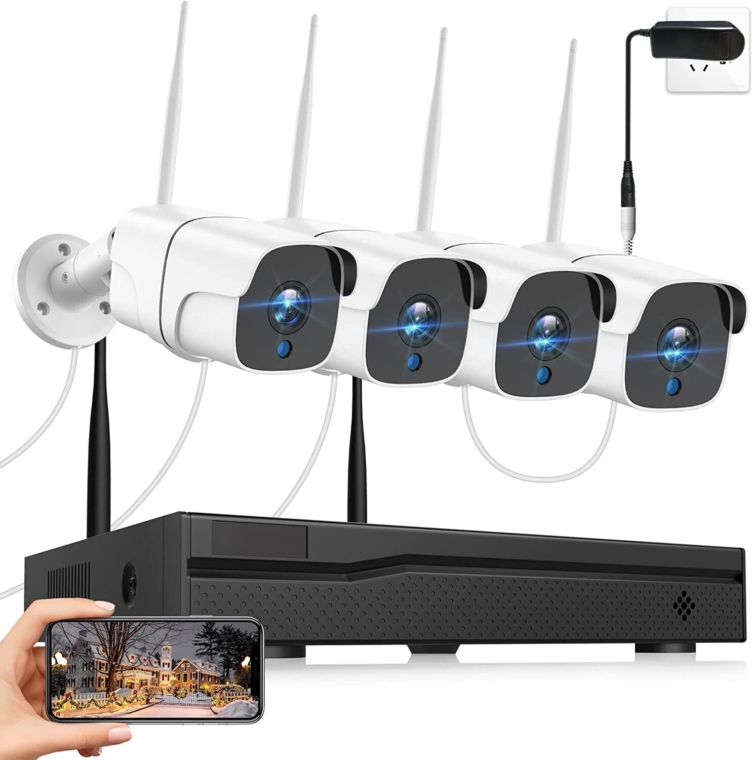 Wireless CCTV Camera System, 8CH NVR Camera Set with 4x2MP Outdoor Bullet Home S