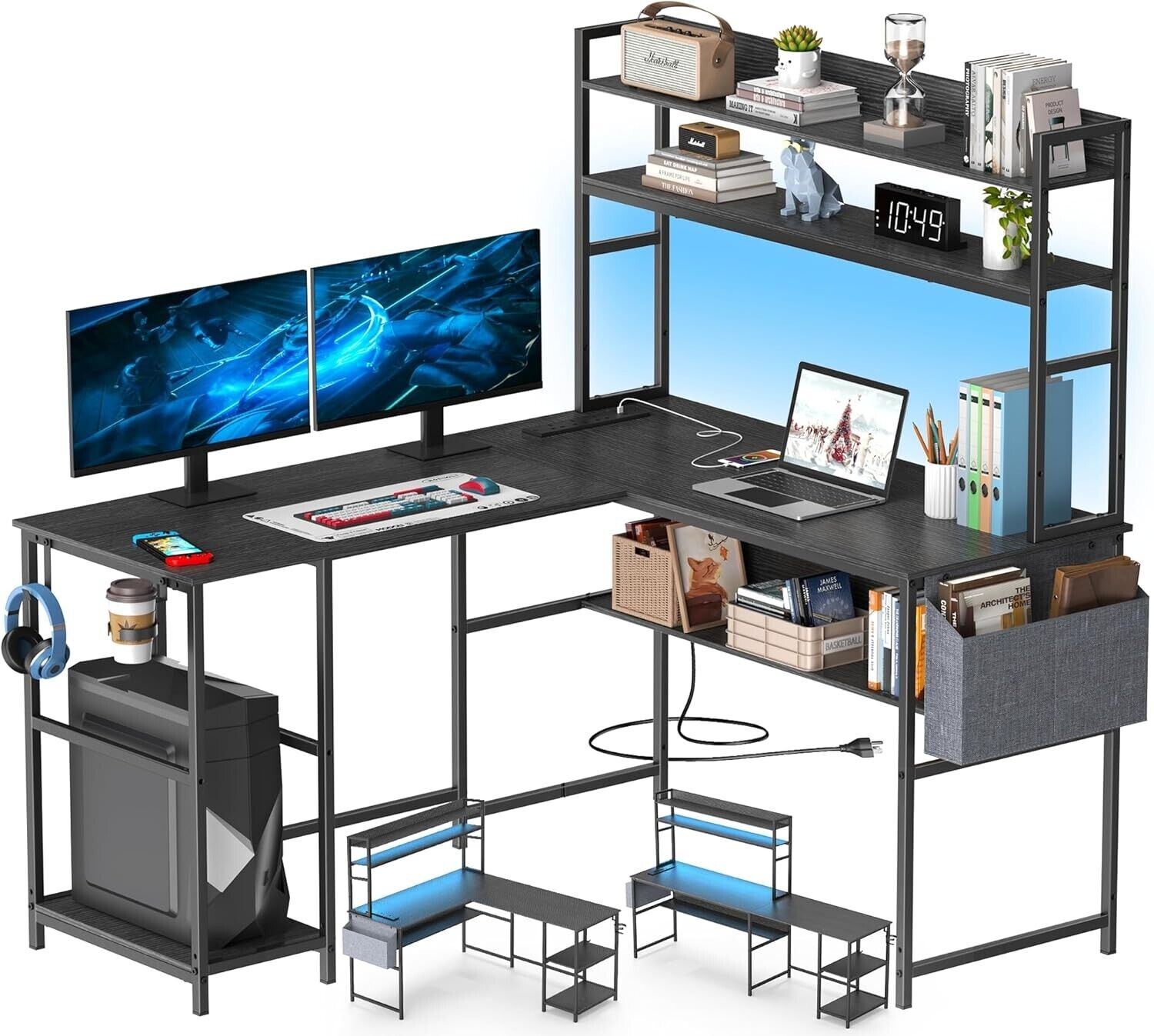 Yornoli L Shaped Gaming Desk with LED Lights & Power Outlets Computer Desk