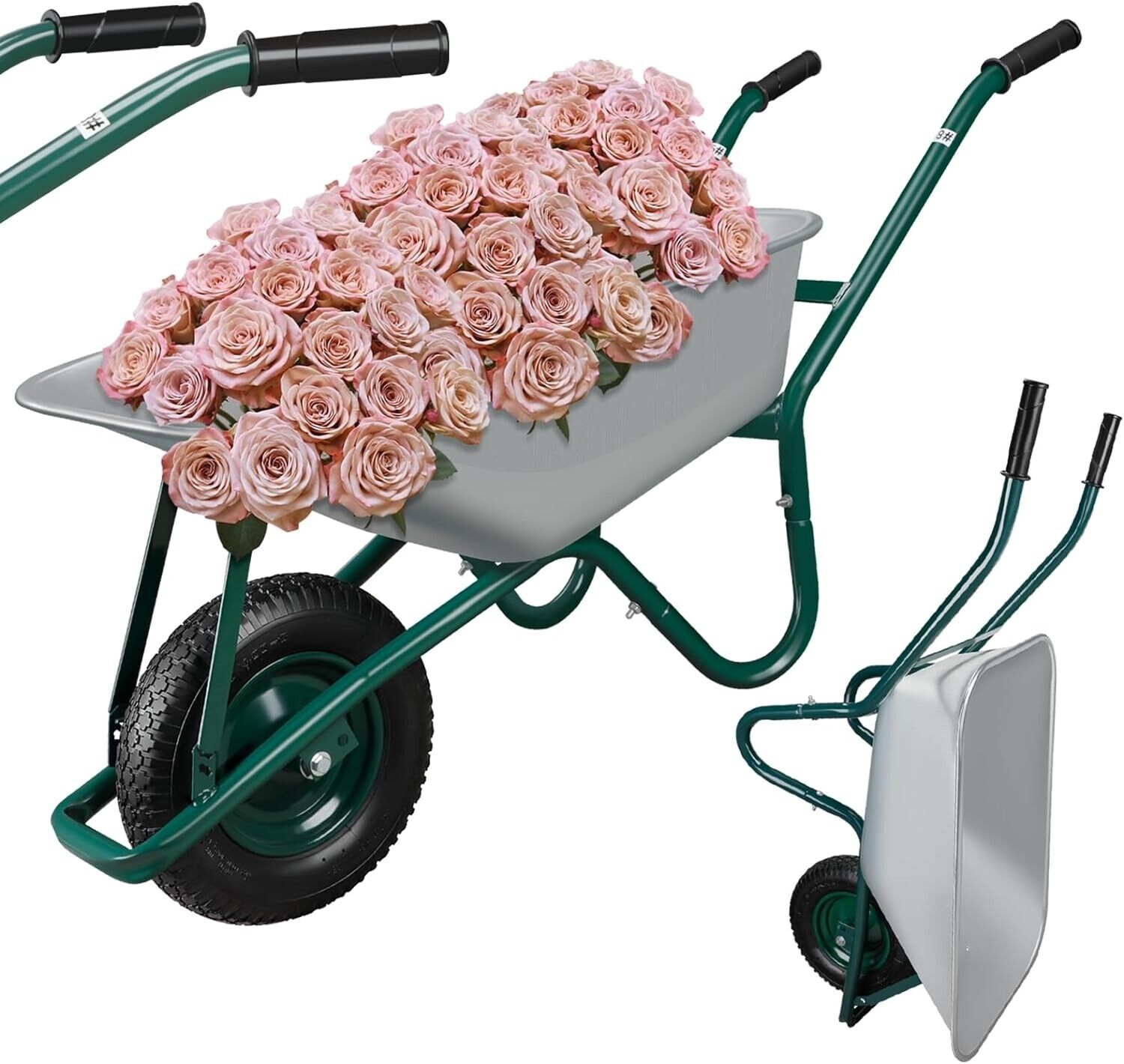 Garden Wheelbarrow with Non-Slip Rubber Tyres