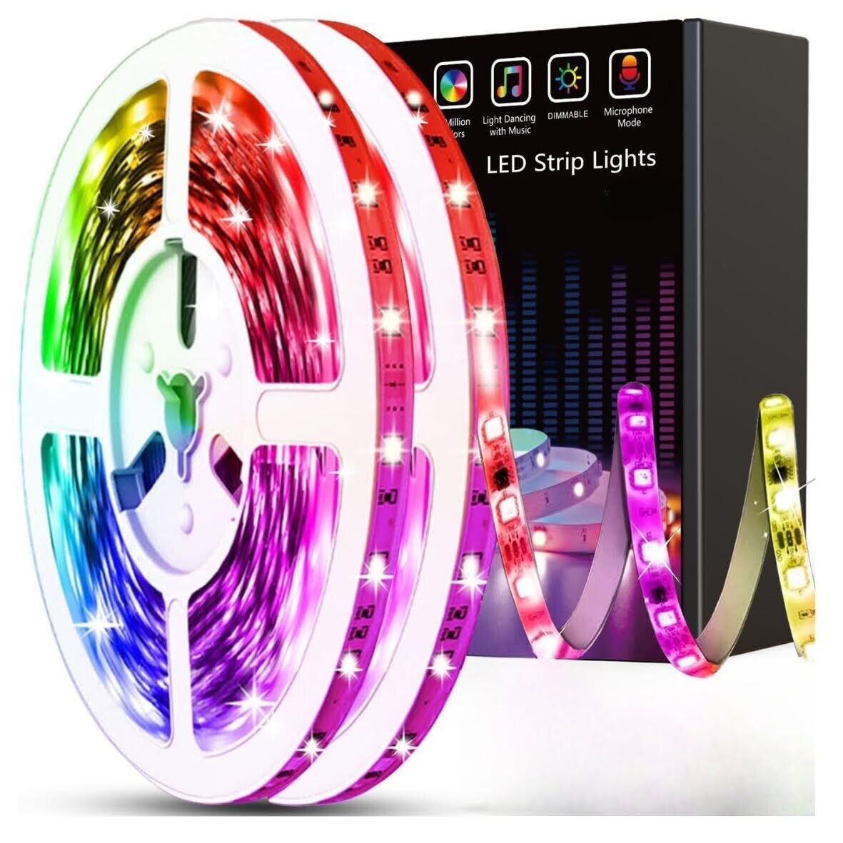 10M Led Strip Lights (2 Rolls of 5M) Bluetooth Smart App Control Music Sync