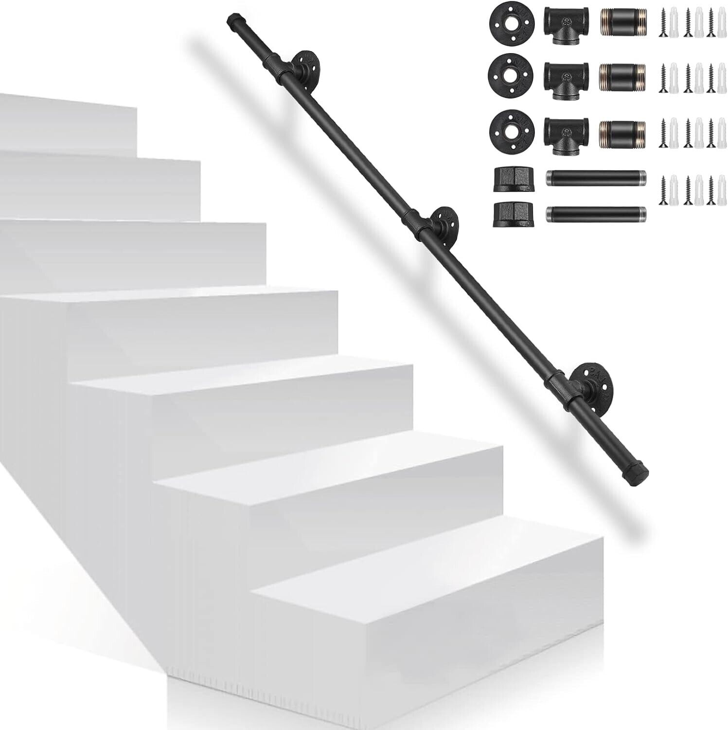 Handrail Stairs, 1.5m\/2m\/3m Handrails for Stairs Wall-Mount Indoor\/Out