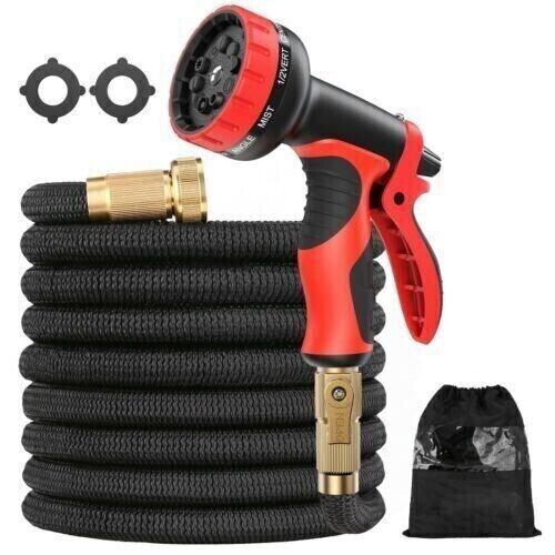 50FT Garden Hose Set Expandable 10 Function Spray Nozzle BLACK