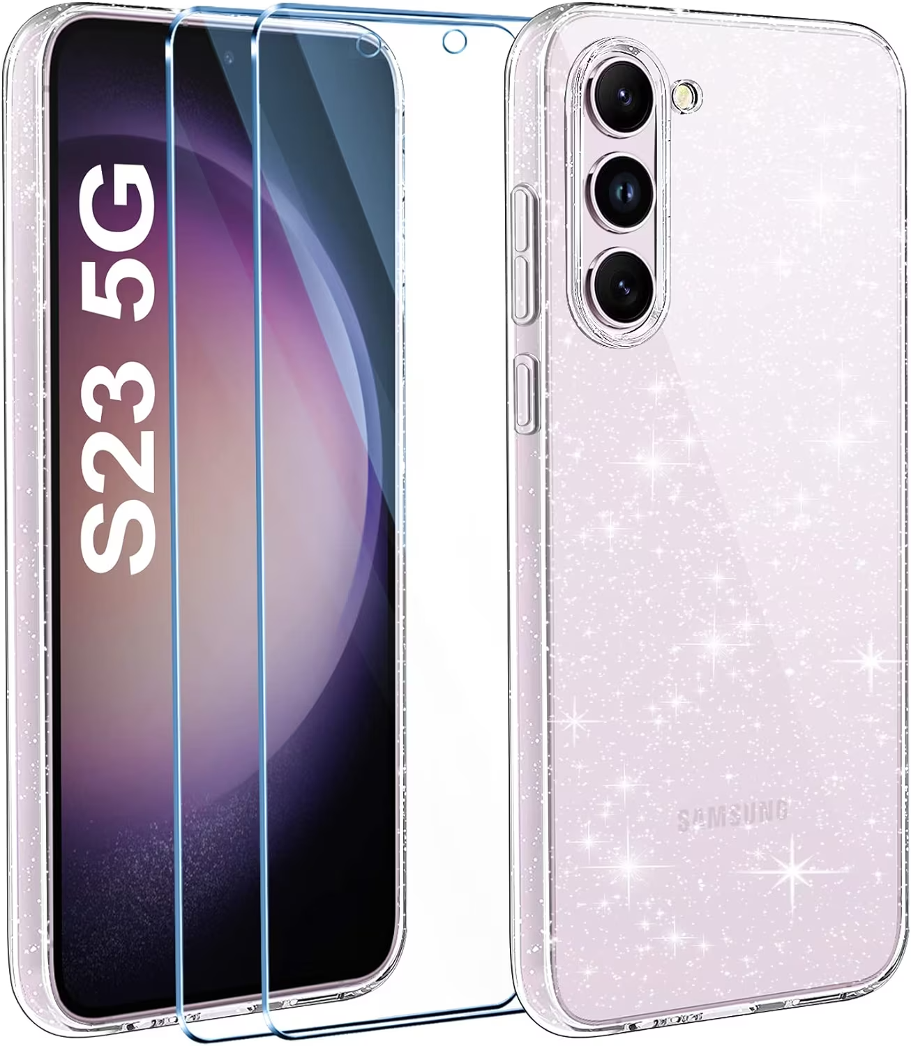 AROYI Clear Glitter Case Compatible with Samsung Galaxy S23 5G Case with 2 Pack