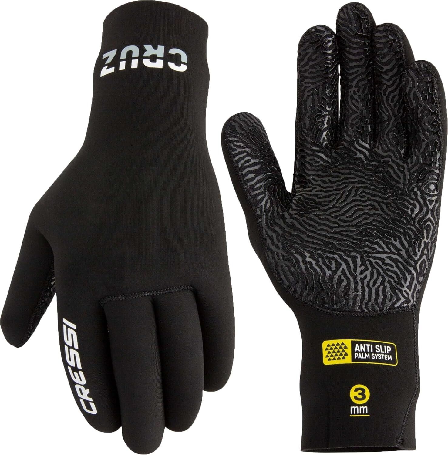 Cressi Cruz Gloves 3mm - Neoprene Diving Gloves Black Anti Slip Palm System L\/4