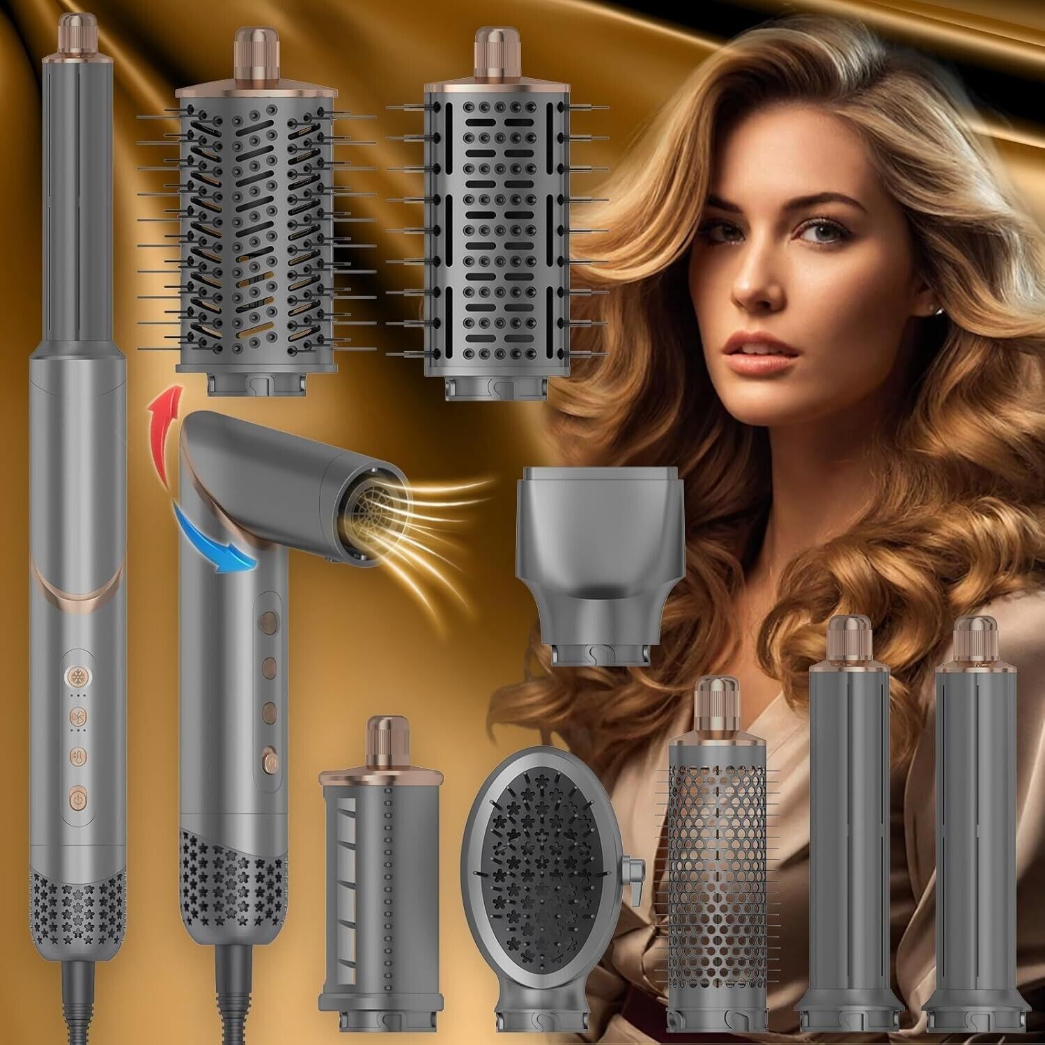 8 in 1 Hair Dryer Brush Set Air Hair Styler Curling Negative Ionic Foldable