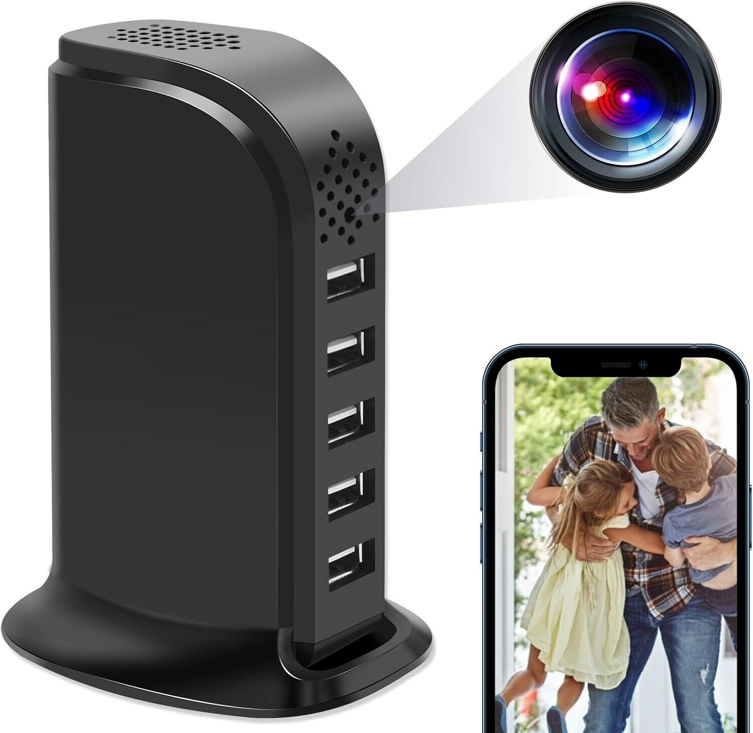 4U Security Camera, WiFi USB Charger Camera 5-Port USB Hub 1080P Wireless