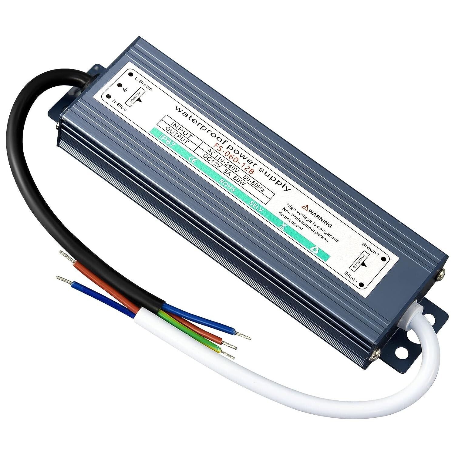 LED Driver 60W Waterproof Power Supply Transformer Adapter 110V-240V AC to 12V