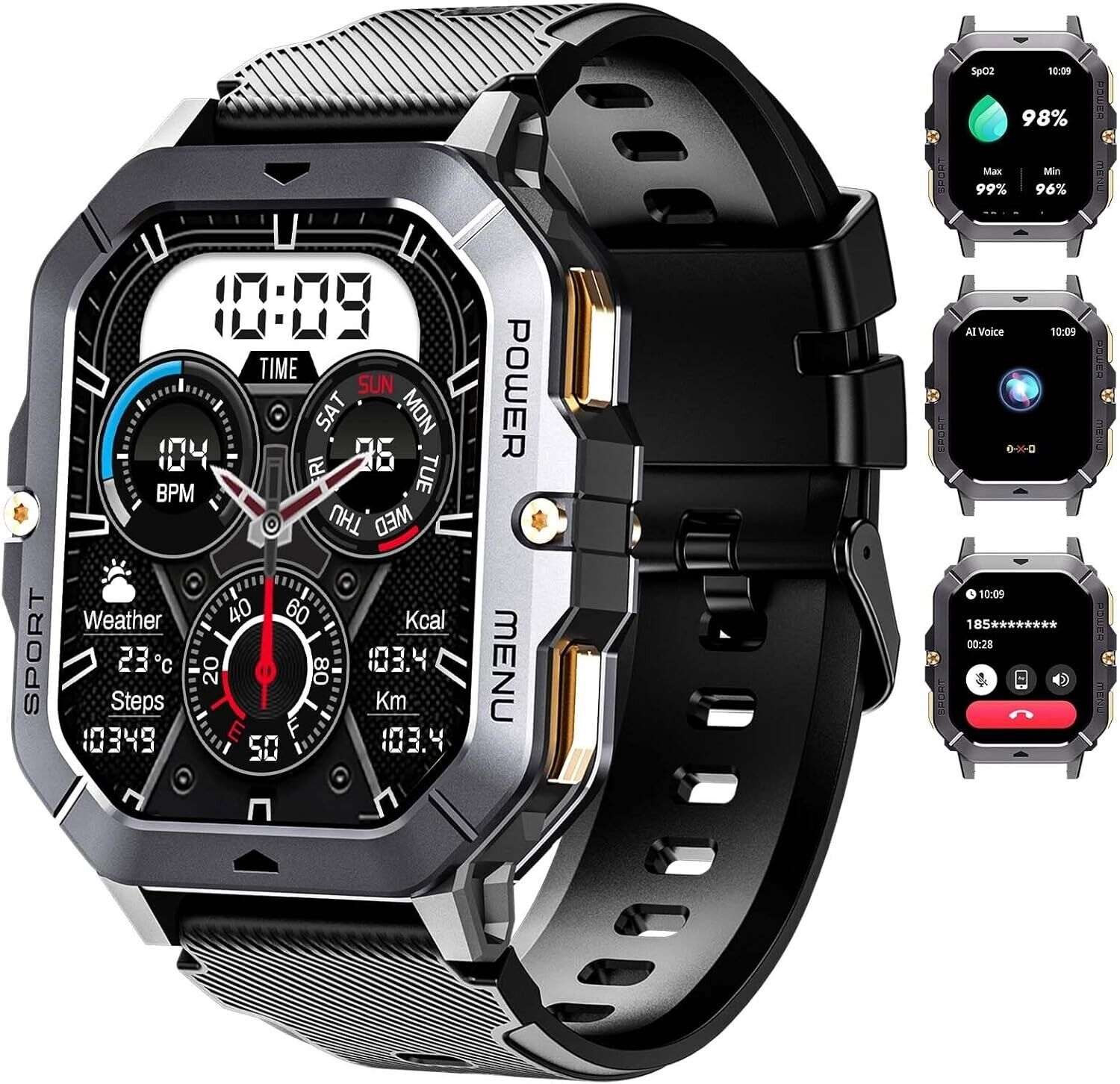 OUKITEL BT101 Military Smart Watch for Men, 2.02\u201dAMOLED HD Screen, Outdoor Sport