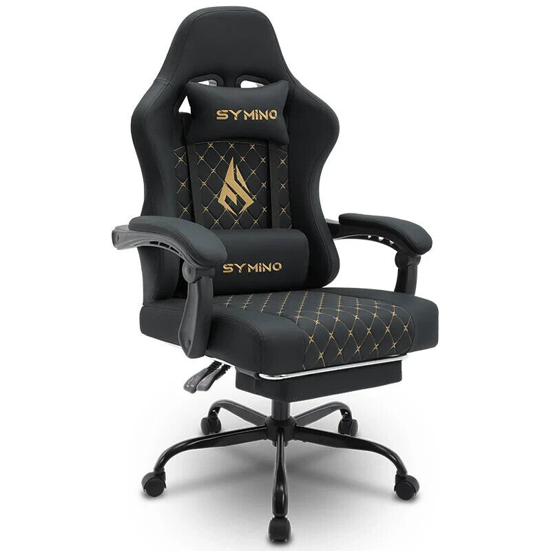 Symino Gaming Chair with Footrest, Computer Ergonomic Video Game Chair   BLACK