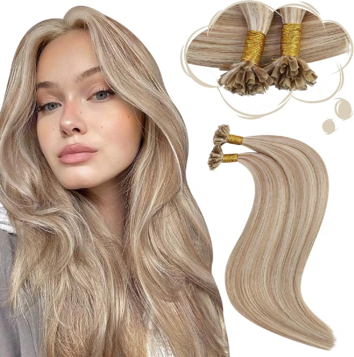 Blonde Hair Extensions U Tip Real Human Hair Pre Bonded Hair Extensions
