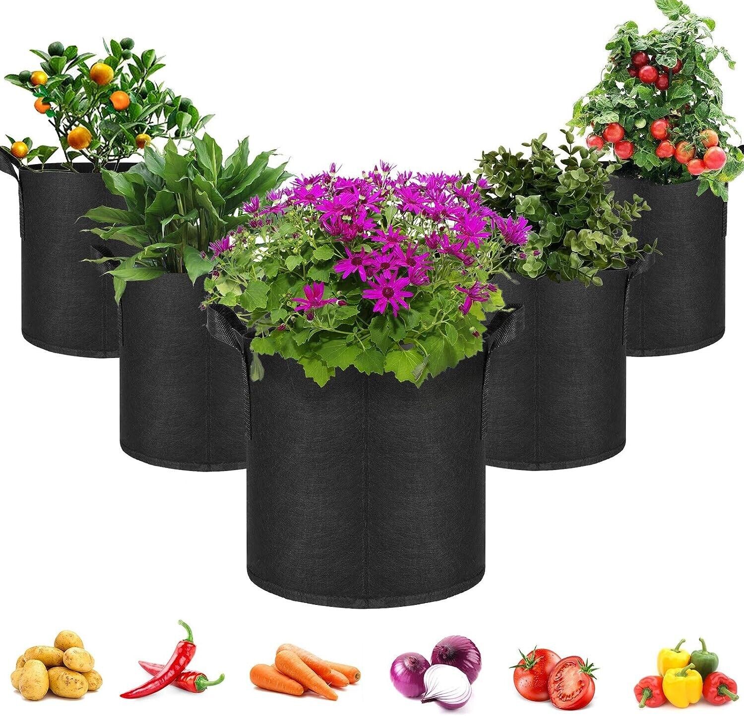 5-Pack Grow Bags 10 Gallons Non-woven Fabrics For Tomatoes, Seeds