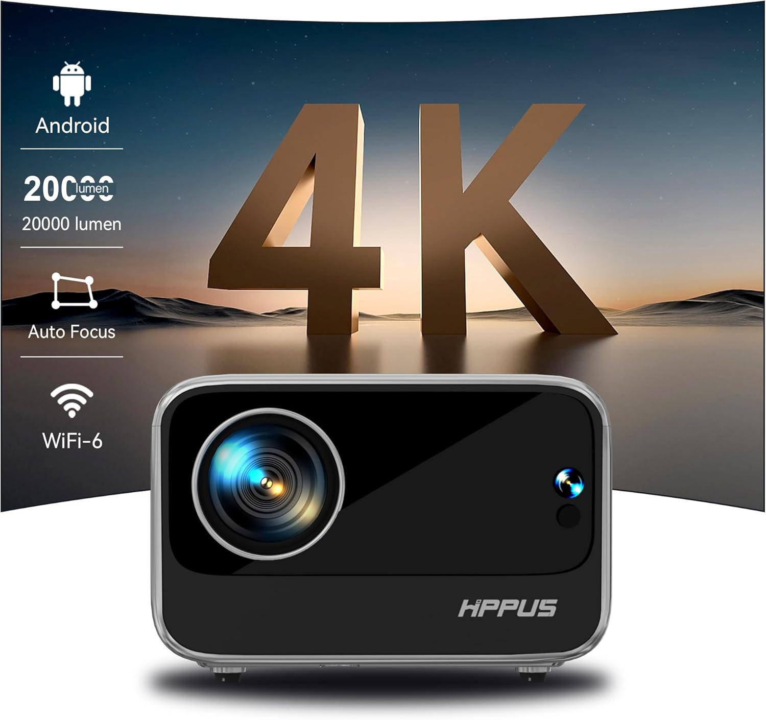 Ultra HD Smart Projector with WiFi 6 and Bluetooth - Auto Focus & Keystone Correction, 1080P Native, 4K Support, Adaptive Screen & Object Avoidance