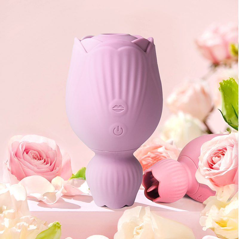 LICK SUCK Rose Vibrator Double Ended Adult Sex Toy Rose Tongue Lick - Wosilicone