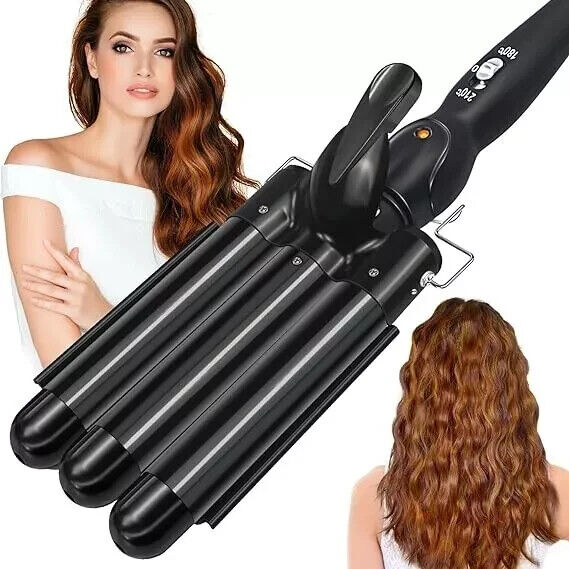 3 Barrel Hair Curler - Curling Iron Tongs Mermaid Waves-BLACK