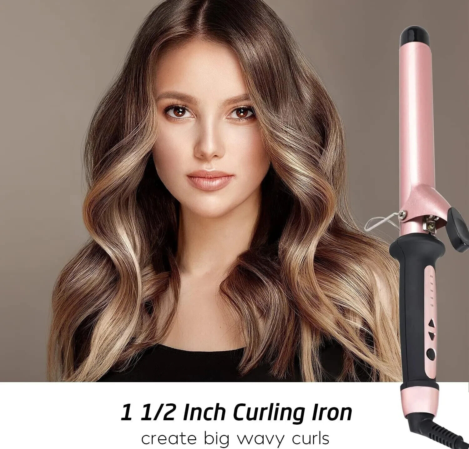 Hair Curler, Curling Tongs Wand, 38mm Large Ceramic - Tourmaline Barrel, adjustable temperature range 120\u00b0C - 210\u00b0C