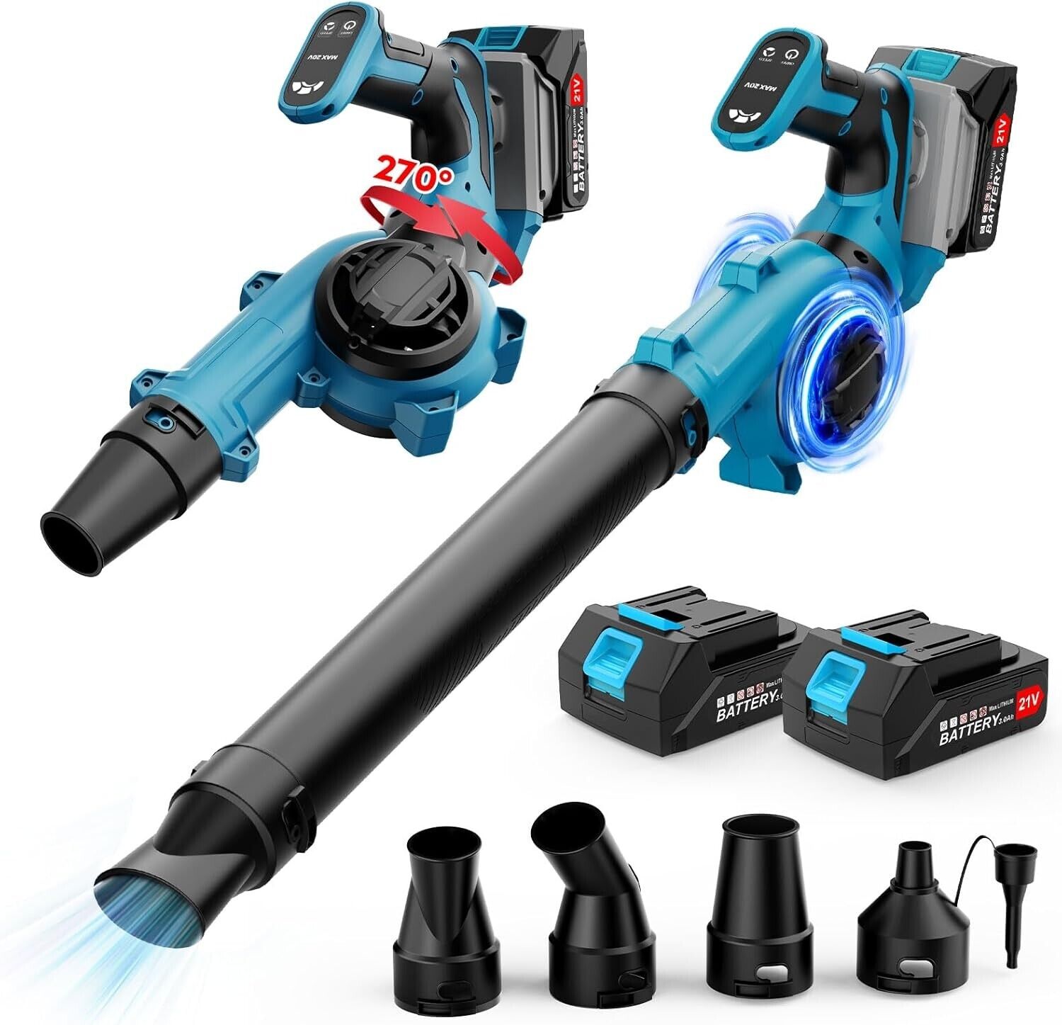 Leaf Blower Cordless with 2X3000mAh Battery and Charger