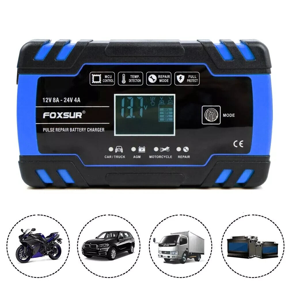 Car Battery Charger 12\/24V 8A Touch Screen Pulse Repair LCD Digital LCD Display