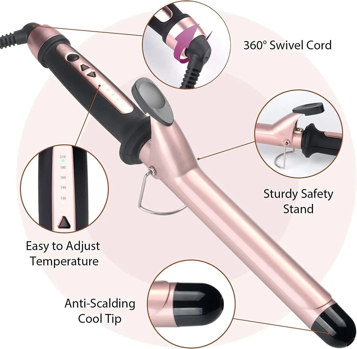 Curling Tongs \/ Wand, Hair Curler, 32mm Ceramic Tourmaline Barrel, Adjustable Temperature 120\u2013210\u00b0C
