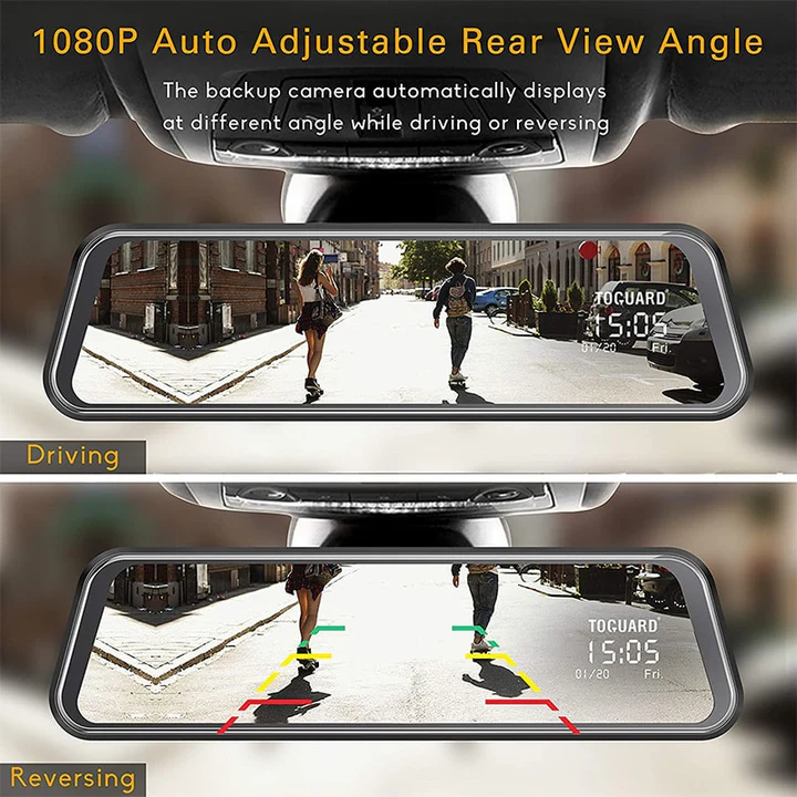 Toguard CE60H 2.5K Mirror Dash Cam for Cars with Waterproof Backup Camera